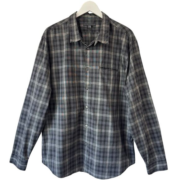 John Varvatos Gray Plaid Long Sleeve Roll Tab Sleeves Button Down Shirt XXL EUC - Picture 1 of 11